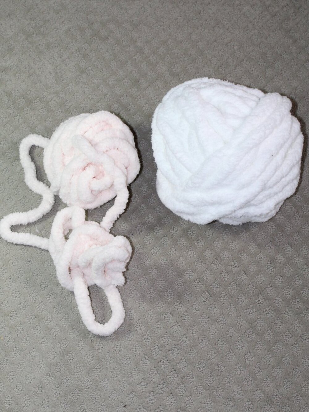 Super Chunky Chenille White & Pale Pink Partial Skeins